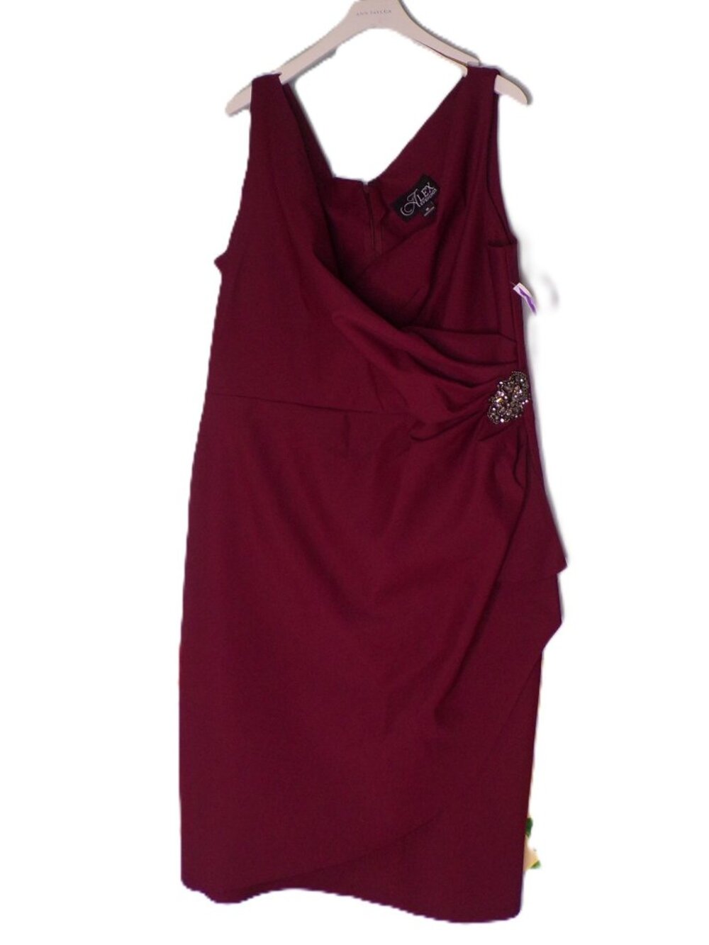 🆕ALEX EVENINGS Side Ruched Compression Cocktail Dress Wine Burgundy 18 - Picture 7 of 10
